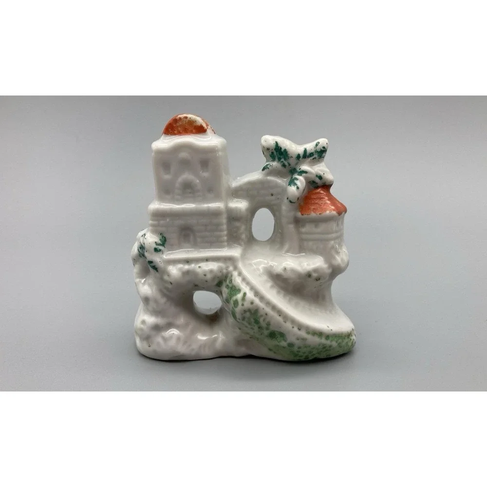Vintage glazed ceramic porcelain aquarium decoration oriental castle Japan 1950s